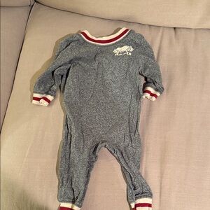 Roots Gray Baby Footie with Red-Trim Collar & Cuffs